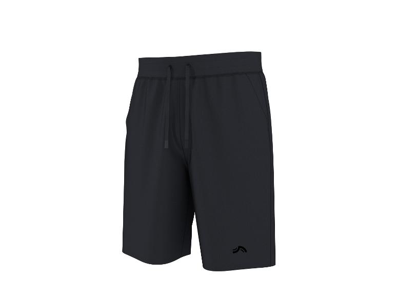Zwarte heren sportshorts met elastische tailleband en trekkoord.