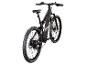 Zwarte full-suspension mountainbike met rode en grijze details.