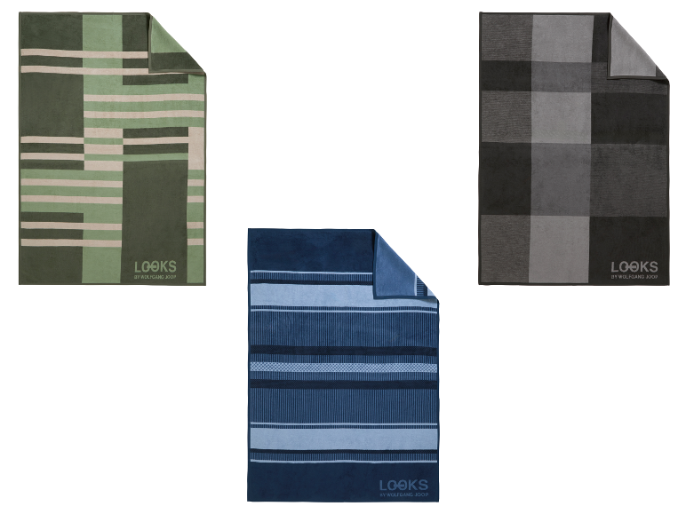 Drie strandlakens van Looks by Wolfgang Joop met geometrische patronen.
