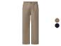 Beige herenbroek met elastische tailleband en zijzakken, met kleurstalen in beige en marineblauw.
