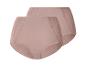 Twee paar lichtroze damesonderbroeken met hoge taille en kanten details.