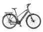 Grijze elektrische fiets met bagagedrager en spatborden.