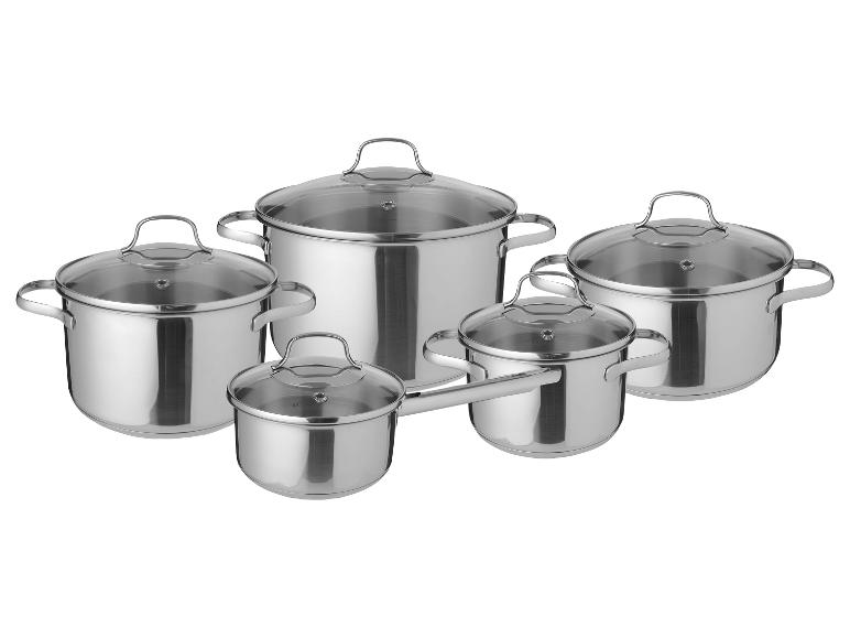 RVS kookpottenset met glazen deksels.