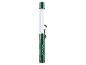 Groene LED-werklamp met haak en aan/uit-knop, op een witte achtergrond.
