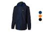 Een donkerblauw windjack met capuchon en blauwe details, verkrijgbaar in meerdere kleuren.