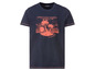 Een donkerblauwe T-shirt met een print van palmbomen en de tekst 'Sunsetview Bahamas Beach Club'.