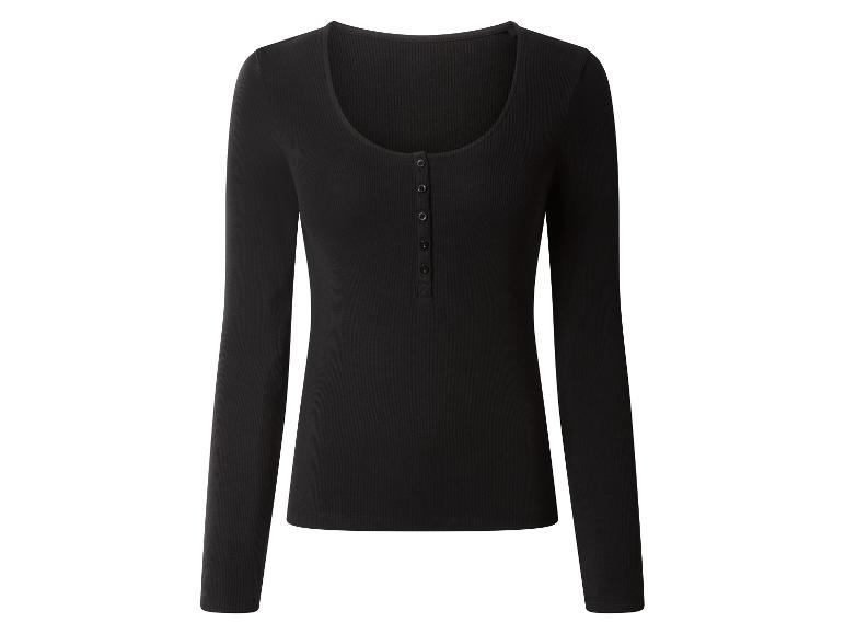 Zwart dames T-shirt met lange mouwen en knoopjes