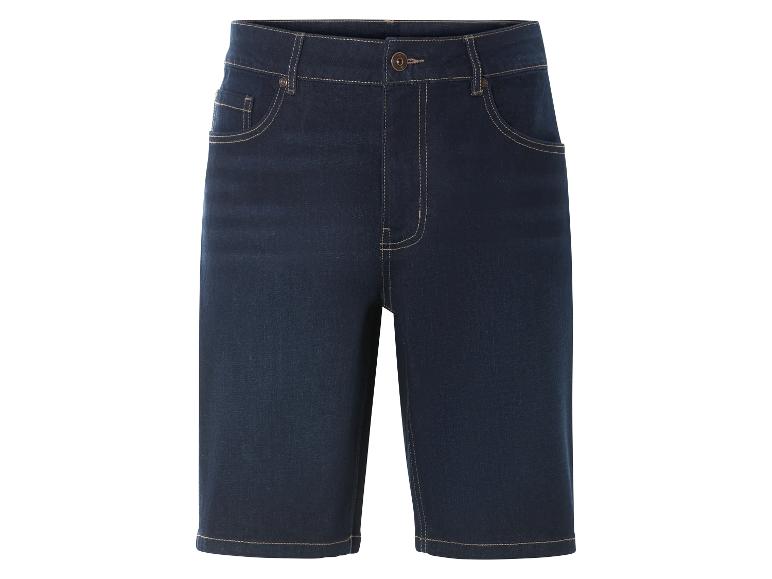 Donkerblauwe jeans shorts.