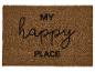 Bruine deurmat met de tekst 'MY happy PLACE' in zwart.