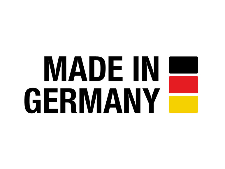 Het Duitse vlaglogo met de tekst 'Made in Germany'.