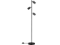 Zwarte vloerlamp met drie verstelbare spots en een ronde voet
