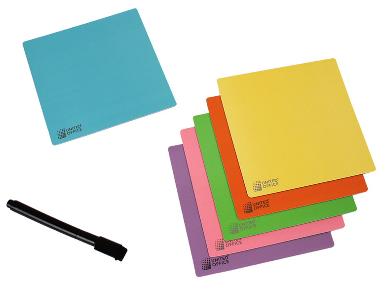 Kleurige whiteboard-tegels met marker van United Office.
