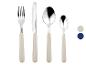 Livarno Living bestek: vork, mes, lepels (groot en klein), beige handvatten.