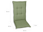 Groene tuinstoel kussen met afmetingen.