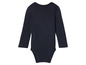 Een donkerblauwe baby romper met lange mouwen.