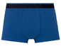 Blauwe boxershorts met een zwarte elastische band.