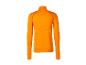 Oranje sportshirt met lange mouwen, rits bij de hals en zichtbare naden.