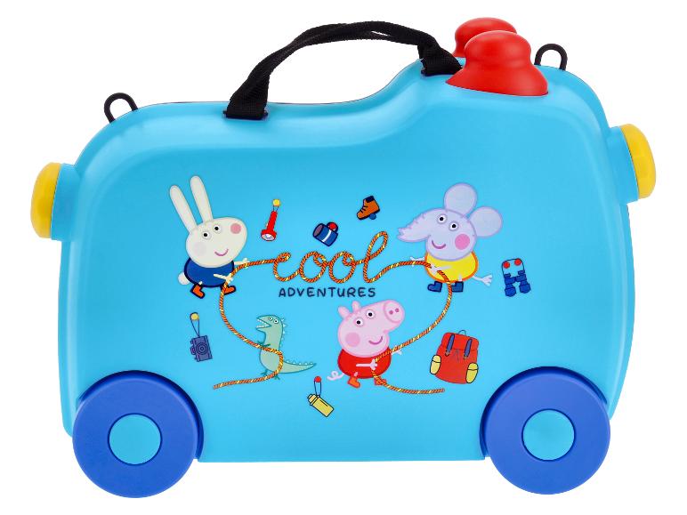 Blauwe kinderkoffer met stripfiguren en de tekst 'Cool Adventures'.