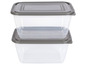 Twee grijze plastic opbergdozen met deksels