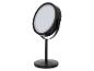 Zwarte ronde make-upspiegel met LED-verlichting en standaard