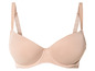 Een beige bh met gladde cups.