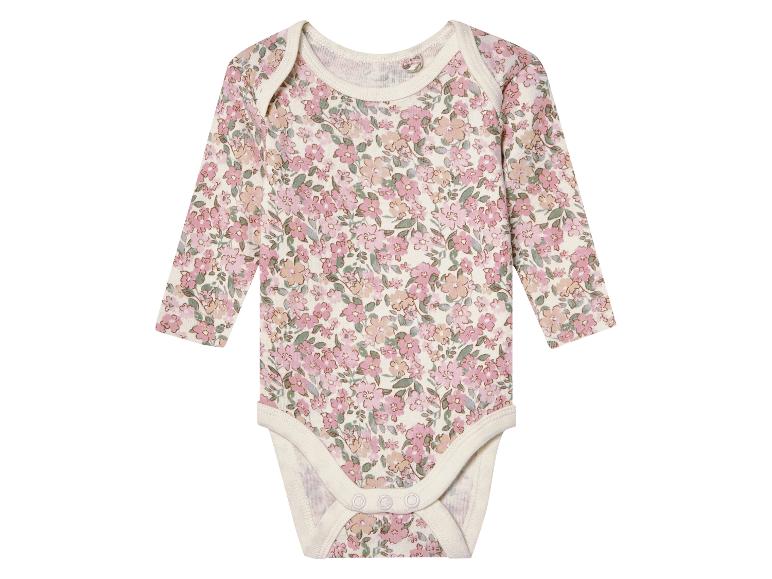 Baby body met lange mouwen, roze bloemenprint.