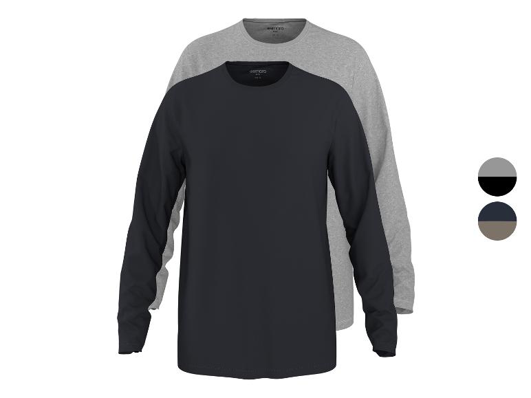 Twee heren longsleeves: een donkerblauwe en een grijze.