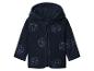 Donkerblauw baby fleecejack met capuchon en berengezichtjesprints.