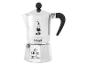 Zilveren mokkapot met zwart handvat en knop, met de tekst 'It's coffee time'.