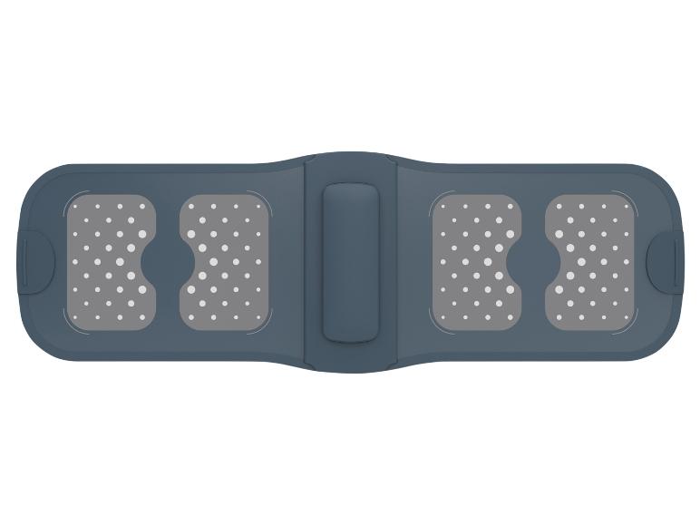 Blauwe elektrische massageband met stimulatiepads.