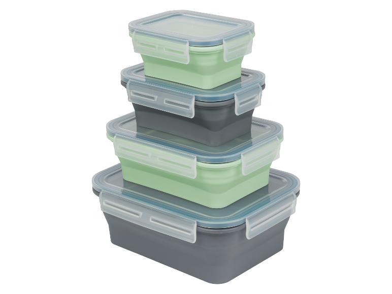 Stapelbare lunchboxen, grijs en groen.