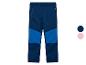 Blauwe softshell broek voor kinderen met lichtblauwe details en rits.