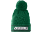 Groene gebreide muts met pompon en logo van een populair spel