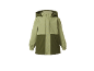 Tweekleurige groene outdoorjas voor kinderen met capuchon.