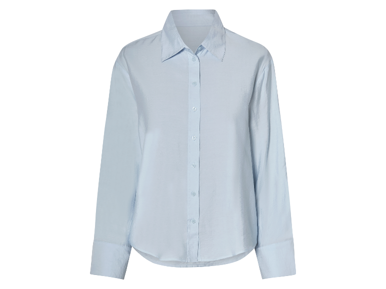 Lichtblauw overhemd met lange mouwen.