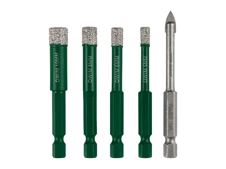 OWIM diamantboren van 5, 6, 8 en 10 mm en een 6 mm puntboor.