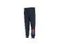 Donkerblauwe joggingbroek met een Spider-Man afbeelding op de linkerpijp.