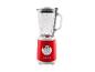 Rode blender met glazen kan en chromen details, met de cijfers 1973 aan de onderkant.