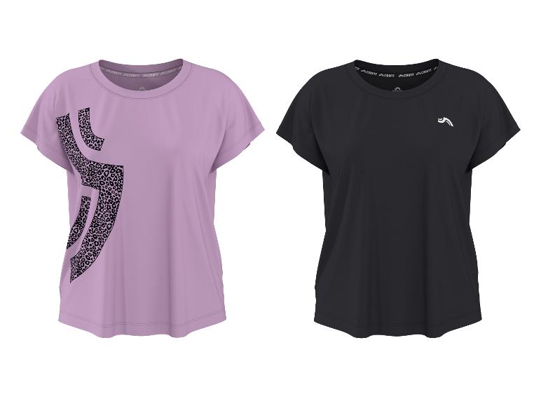 Twee sportieve T-shirts, één lila met luipaardprint en één zwart met een klein logo.