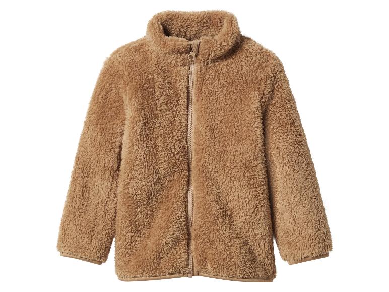 Een bruine fleecejas met rits.