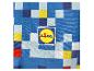 Blauwe pixelstof met Lidl logo.