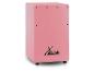 Roze X-DRUM cajon met zwarte poten en schroeven.