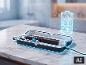 DENTALUX® sonische tandenborstel laadt op in reisetui met oplichtend batterij-icoon. [AI-gegenereerde afbeelding]