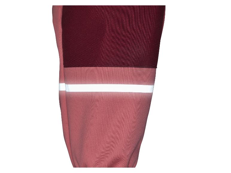 Roze en bordeauxrode broek met reflecterende streep.