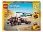 Lego Creator 3-in-1 set met een vrachtwagen die een helikopter vervoert.