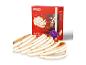 Rode doos en opgerolde witte LED-strip met tekst