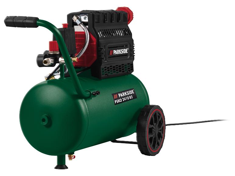 PARKSIDE PSKO 2410 B2 luchtcompressor met groene tank en zwarte wielen