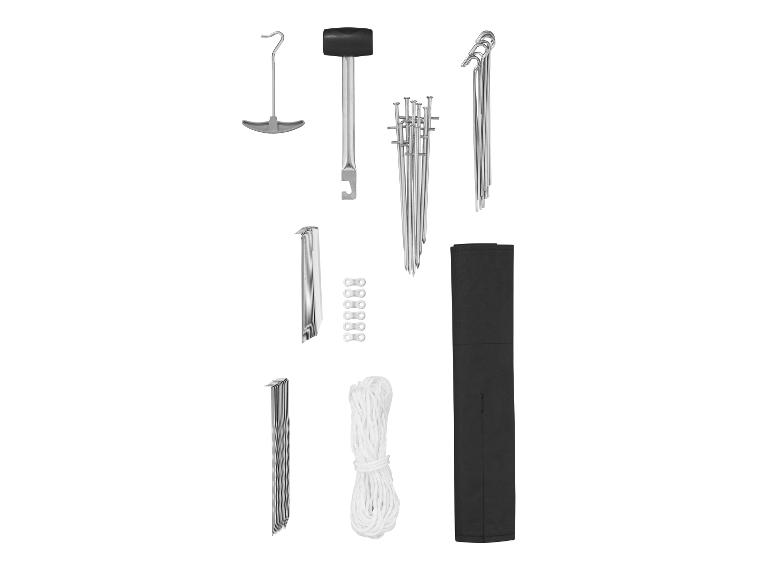 Haringen, touw, hamer en tent accessoires.