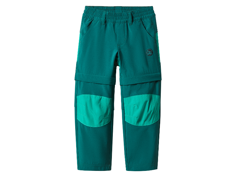 Kinderbroek met afritsbare pijpen, teal en lichtgroen, van een onbekend merk.