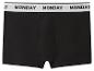 Zwarte herenboxershorts met witte tailleband met het woord 'MONDAY'.